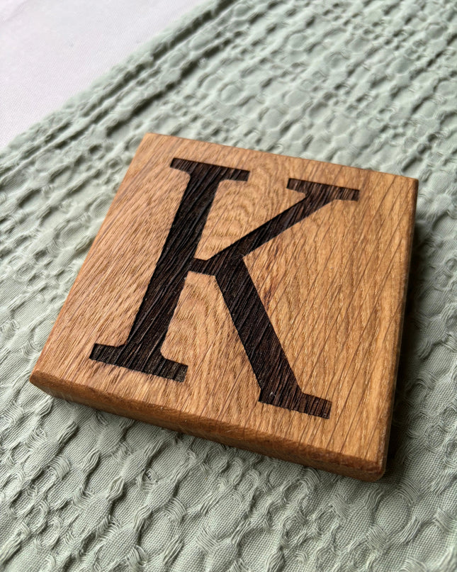 Oak Initial Coaster The Rolling Cow