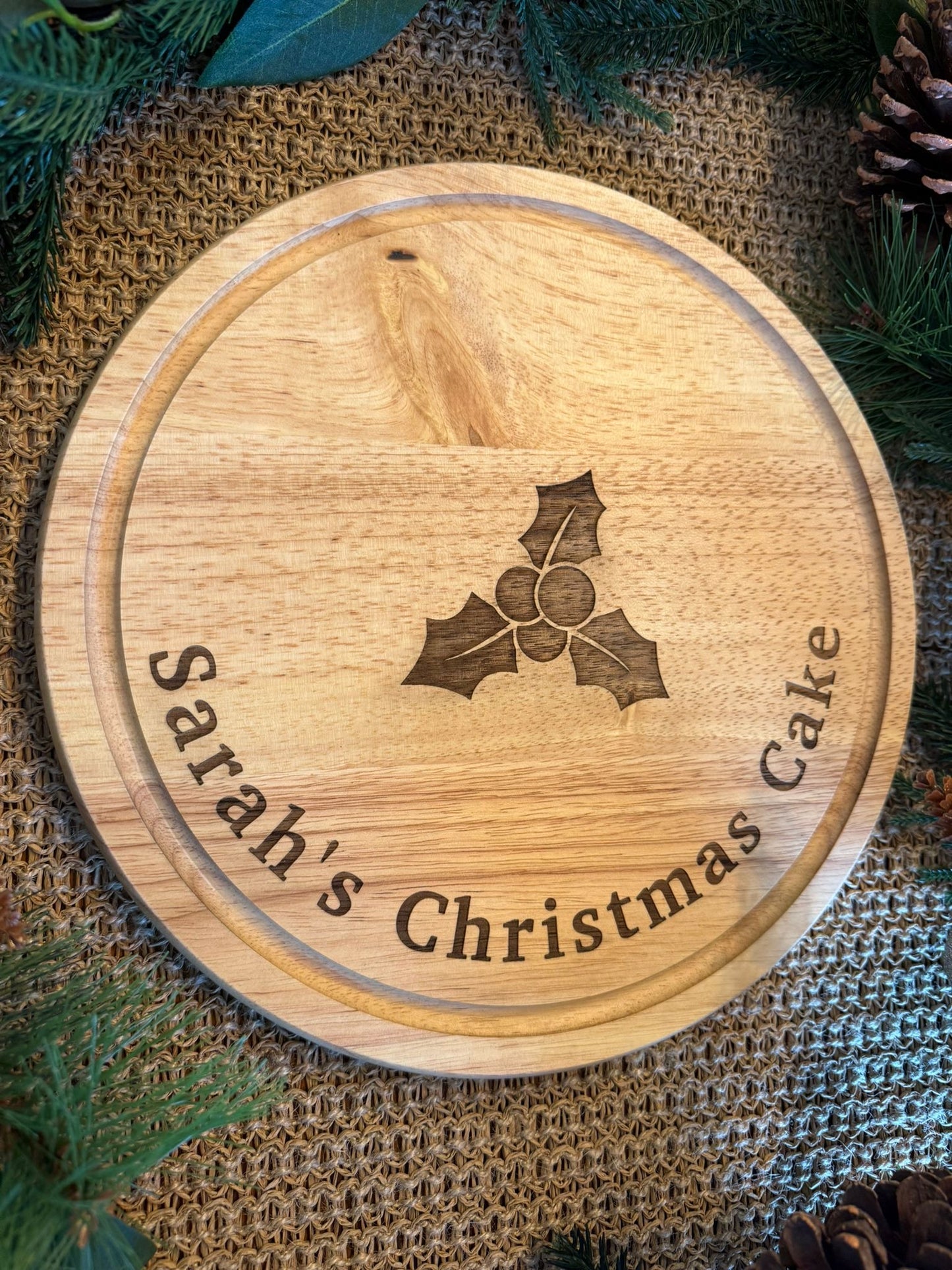 Personalised Round Christmas Cake Chopping Board Display Board