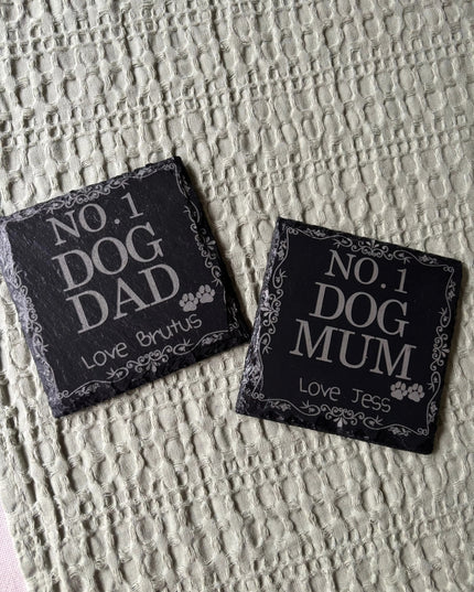 Dog Mum & Dad Slate Coaster The Rolling Cow