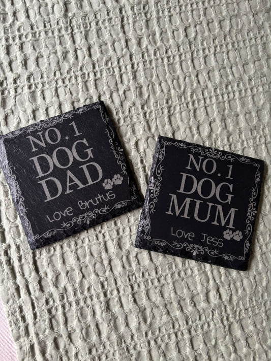Dog Mum & Dad Slate Coaster