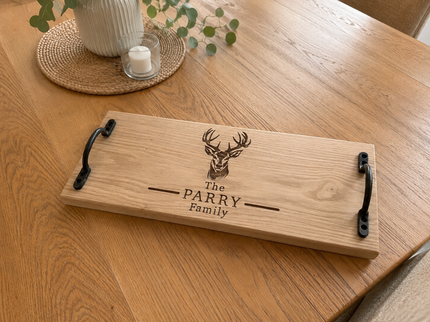 Personalised Oak Stag Family Design Handle Serving Board
