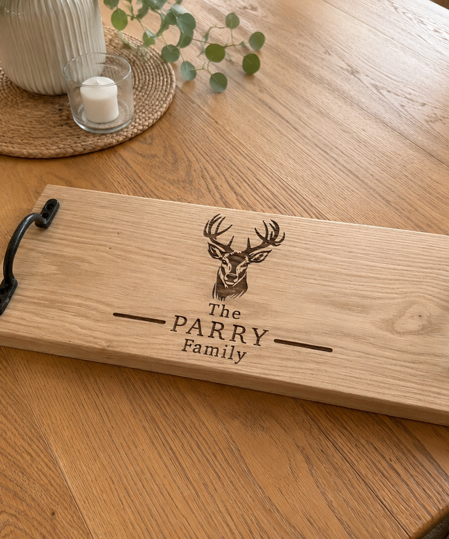 Personalised Oak Stag Family Design Handle Serving Board