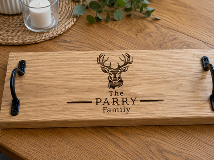 Personalised Oak Stag Family Design Handle Serving Board