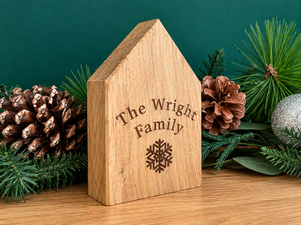 Personalised Single Solid Oak Christmas House