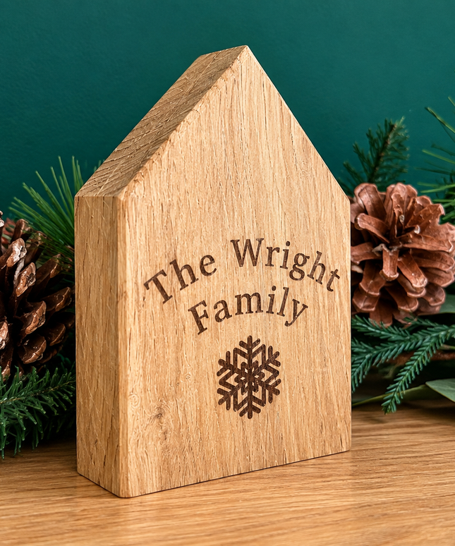 Personalised Single Solid Oak Christmas House
