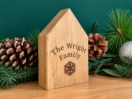 Personalised Single Solid Oak Christmas House