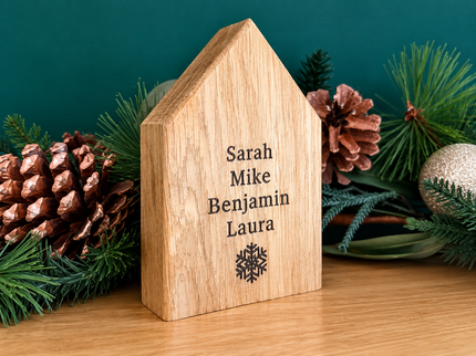 Personalised Single Solid Oak Christmas House