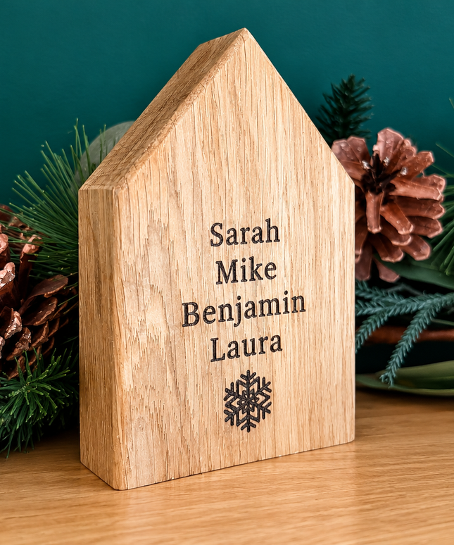 Personalised Single Solid Oak Christmas House
