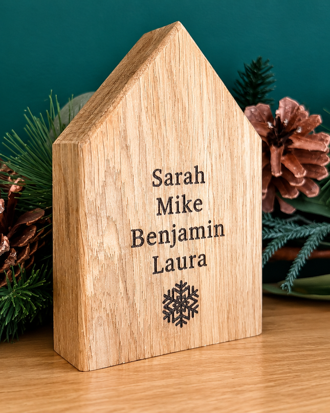 Personalised Single Solid Oak Christmas House