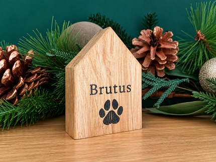 Personalised Single Solid Oak Christmas House