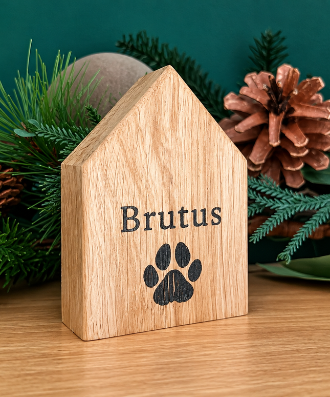 Personalised Single Solid Oak Christmas House