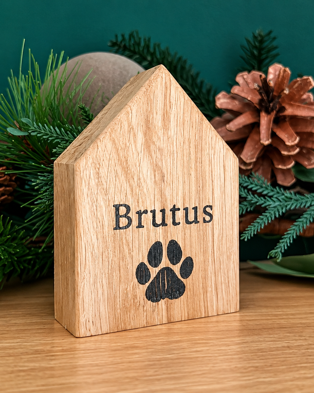 Personalised Single Solid Oak Christmas House
