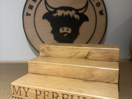 Engraved Perfume Shelf Stand The Rolling Cow