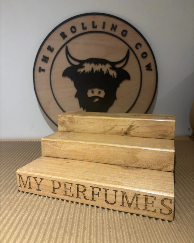 Engraved Perfume Shelf Stand The Rolling Cow