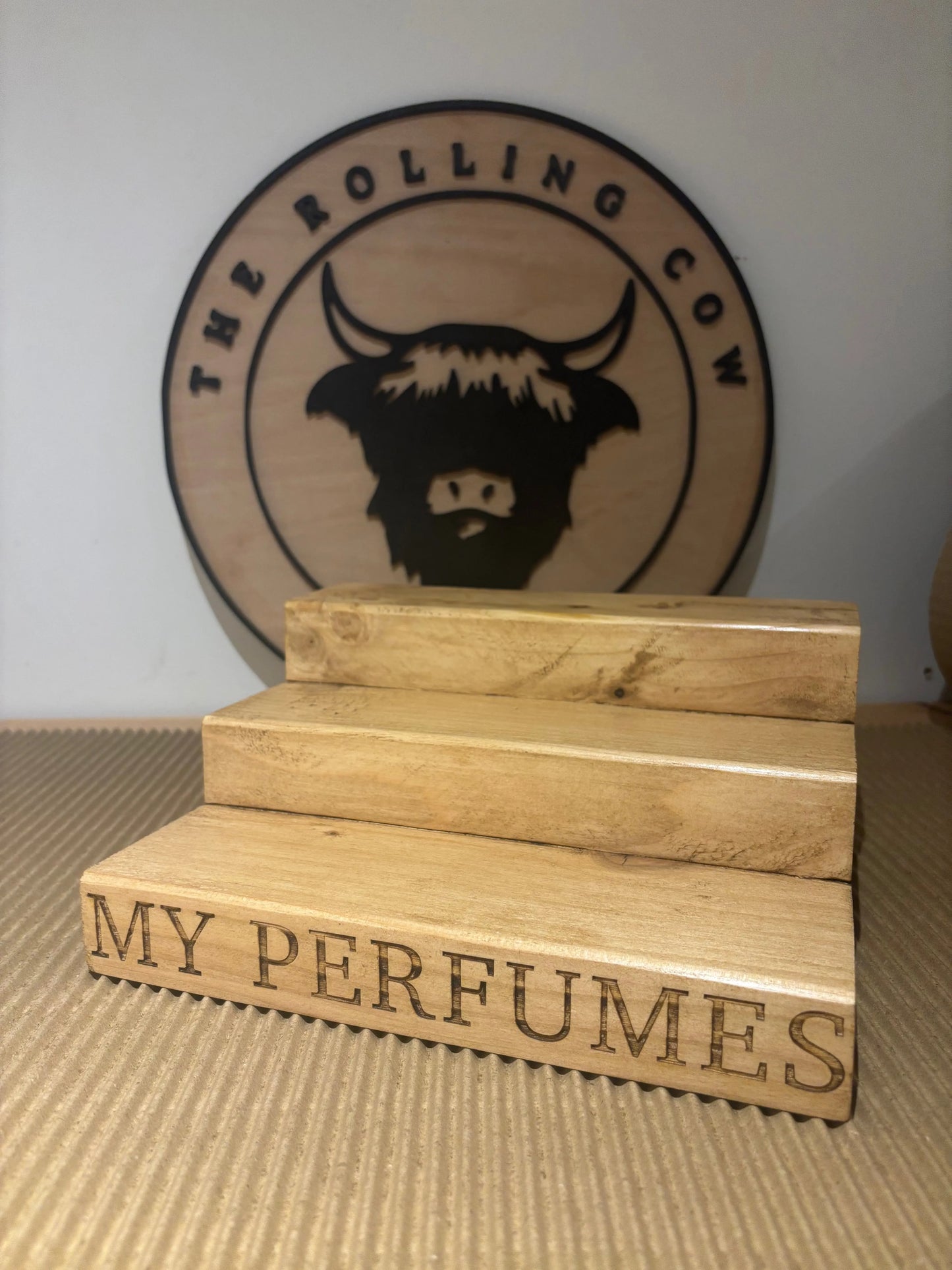 Engraved Perfume Shelf Stand The Rolling Cow