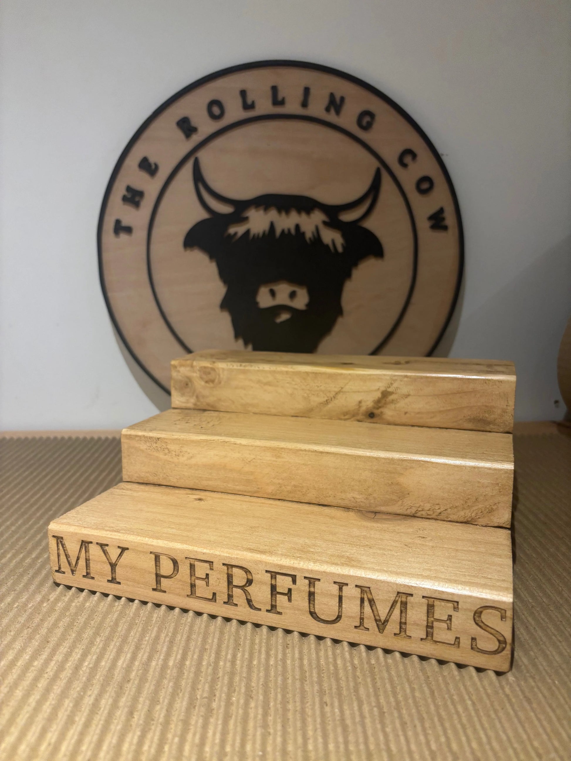 Engraved Perfume Shelf Stand The Rolling Cow