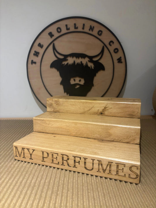 Engraved Perfume Shelf Stand The Rolling Cow