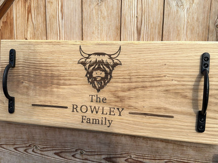 Personalised Oak Handle Serving Board The Rolling Cow