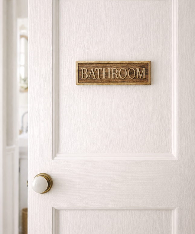 Wooden Engraved Bathroom Door Sign