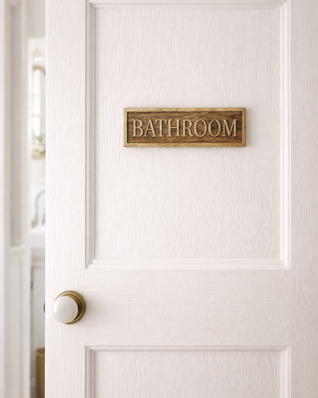 Wooden Engraved Bathroom Door Sign